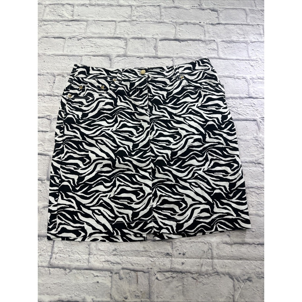 Jones New York Sport Zebra Print Stretch Mini Skirt Black‎ White Size 12 Womens